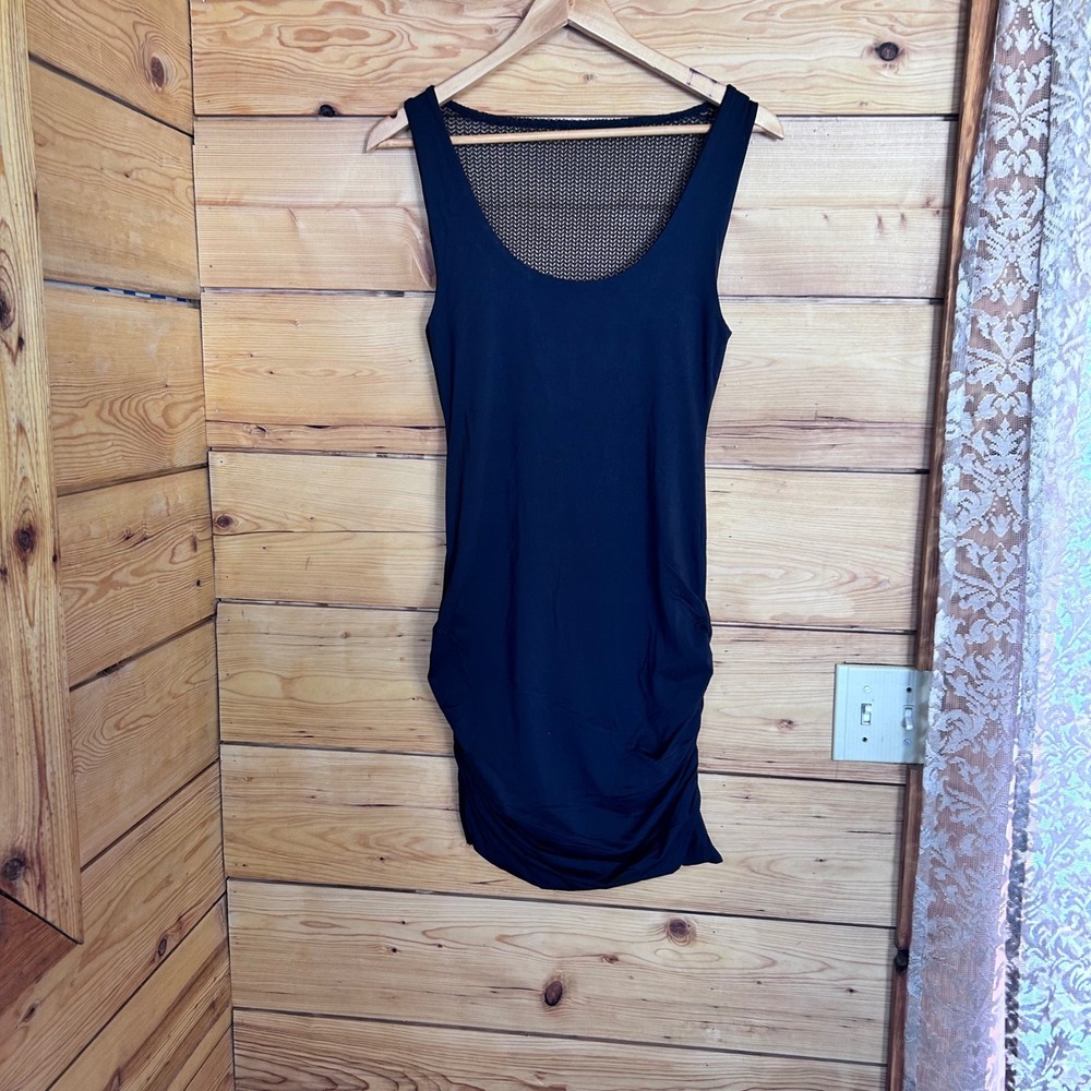 Kookai Ruched Mesh Back Bodycon Dress Womens Medium Black Sleeveless LBD Chic 2
